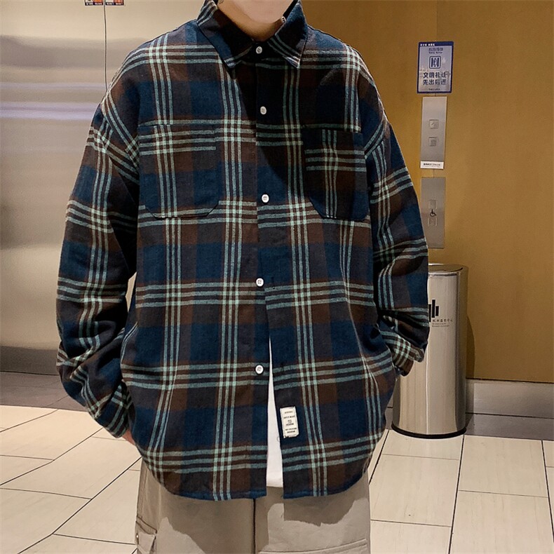 2025秋冬港风长袖格子衬衫学生衬衣校服班服CS2000/特P28蓝色2,男装衬衫,电商A094