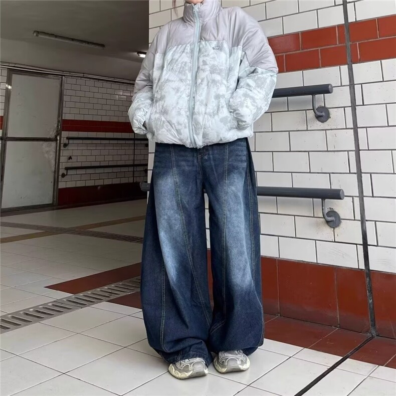 潮流刺绣男女拖地长裤弯刀牛仔裤宽松休闲阔腿裤子K71286-P43网图,男装牛仔裤,电商B245