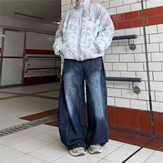 潮流刺绣男女拖地长裤弯刀牛仔裤宽松休闲阔腿裤子K71286-P43网图，男装牛仔裤，电商B245