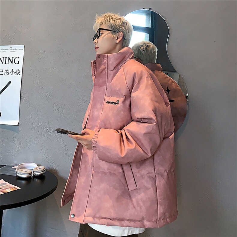 港风立领PU皮复古做旧印花字母图案设计棉衣男MY77719P130控178,男装棉衣,星座226-1