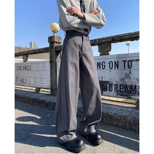 春秋美式高街休闲裤男女垂感阔腿西裤长裤纯色西装裤宽松直筒裤子图片