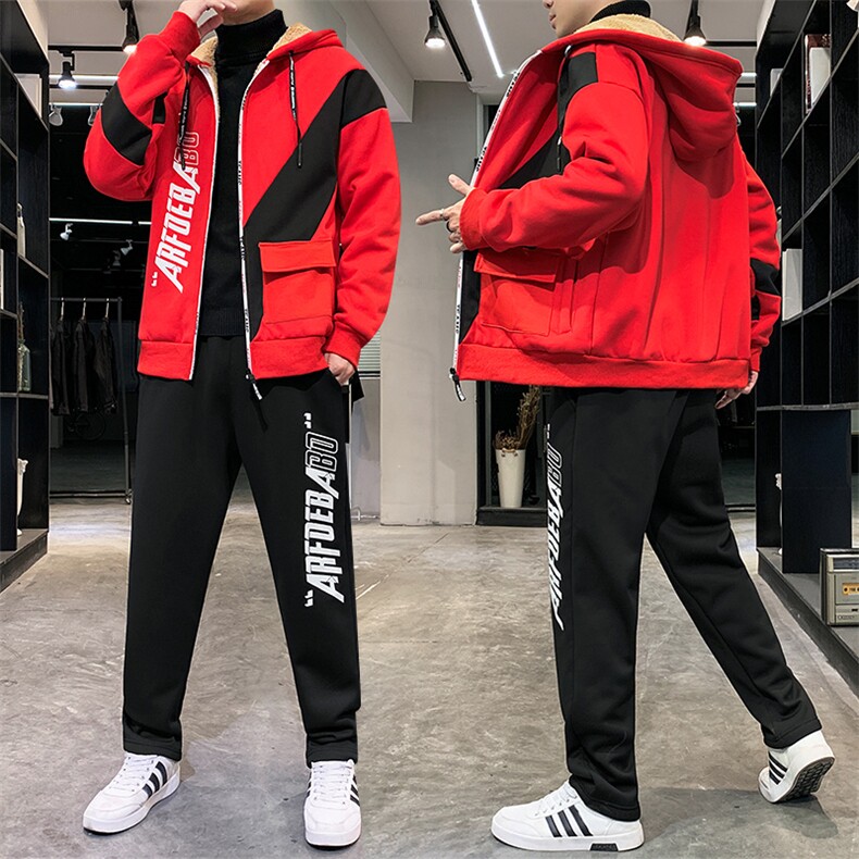 卫衣男运动套装秋冬2022宽松开衫连帽休闲加绒加厚TZ832-P95图片