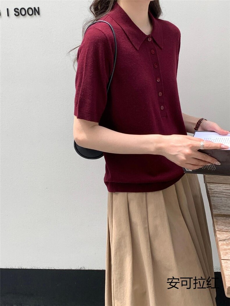 2025年秋季纯色圆领通勤POLO领短袖,女装羊毛衫,纳驰羊绒