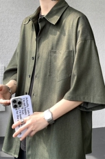 8XL-M冰丝牛仔短袖衬衫男款夏季薄款宽松慵懒衬衣外套DC28006P60，男装T恤，电商B312