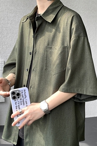 8XL-M 冰丝牛仔短袖衬衫男款夏季薄款宽松慵懒衬衣外套DC28006P60图片