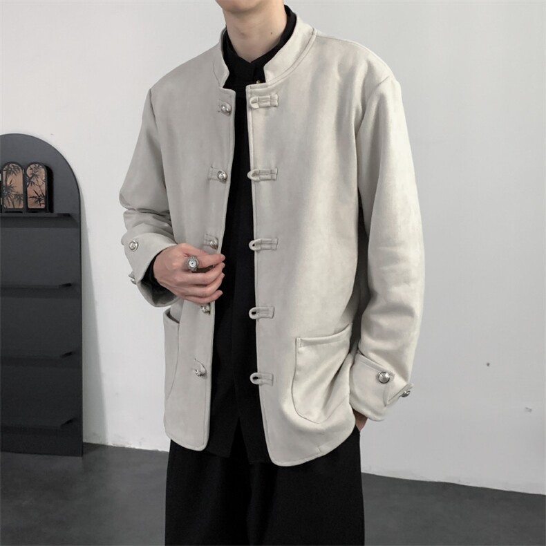 2026春装新中式复古盘扣唐装夹克外套麂皮绒质感中山装2521-P128,男装夹克,电商A057