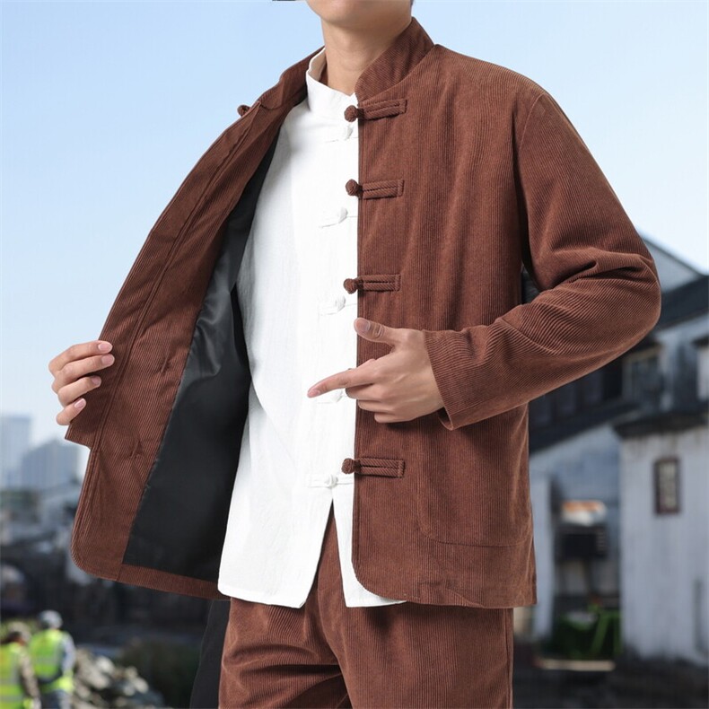 男士外套灯芯绒夹克盘扣立领唐装风XZ1512-2501单夹克-P70,男装夹克,星座1512