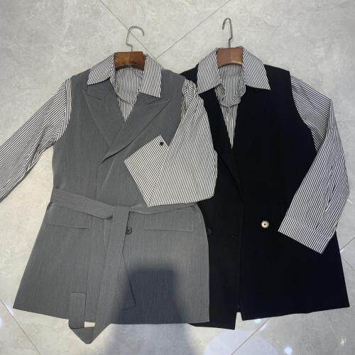 【秋款】秋季新款现货马甲条纹两件套，女装马夹，名依人