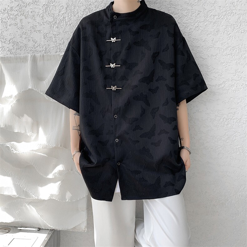 8XL-M特大码新中式衬衫男复古风垂感短袖衬衫外套CS512P48,男装衬衫,电商D206-1