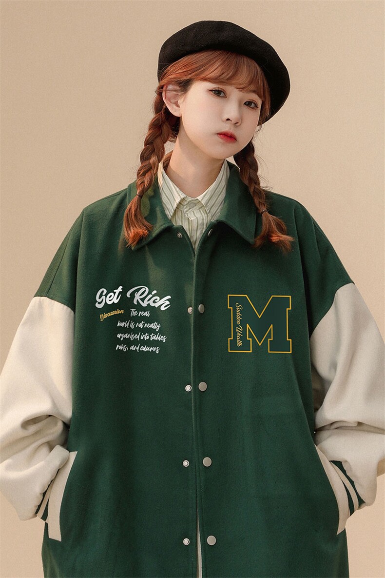 中性风22秋冬新款港风字母印花翻领棒球服夹克外套G607P85控108,男装夹克,A247A