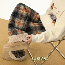 网图格子拼羊羔绒宽松慵懒直筒休闲加绒阔腿裤子A025-YK18083-P50，男装卫衣，电商A025