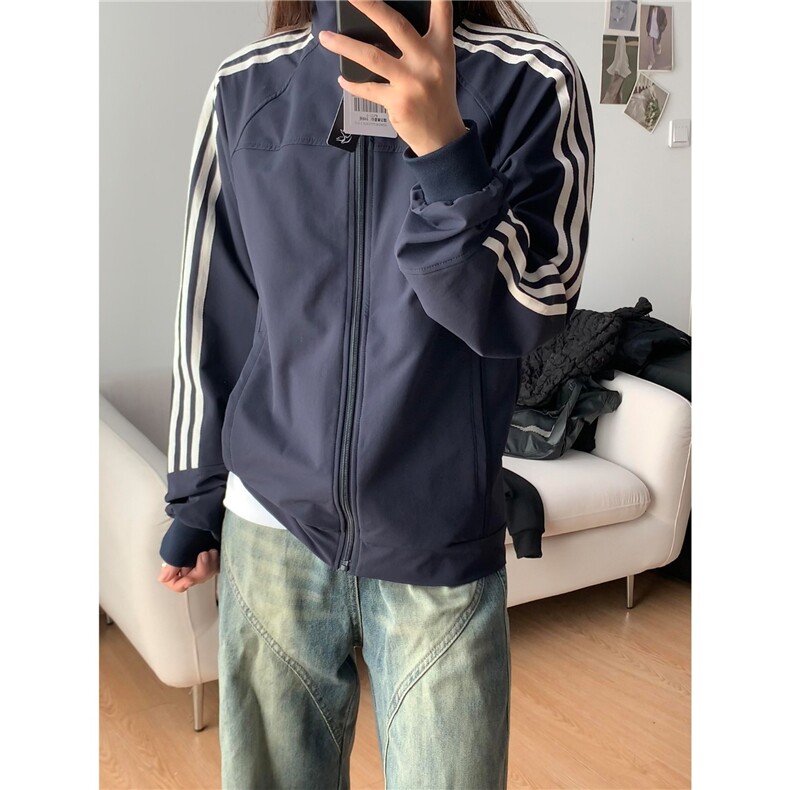 三条杠外套男款秋季穿搭条纹棒球服cleanfit解构立领夹克JKX97，男装夹克，星座516A