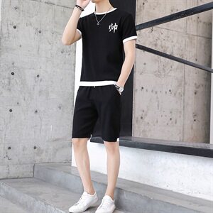 夏季短袖t恤男潮牌套装初中高中学生运动一套帅气两件套T779-P42图片