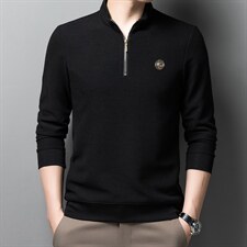 2023秋季新款长袖T恤中年男士宽松立领拉链装饰男上衣ZL01711-P80，男装T恤，电商B212（原钱塘6029）