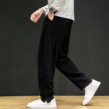 2021春秋季新款中国风男装亚麻休闲裤男复古大码宽松哈伦裤K031/P75，男装休闲裤，电商A008