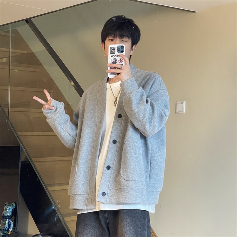 纯色外套男款春秋季日系慵懒风松弛感针织开衫夹克男JK96016,男装夹克,星座516A