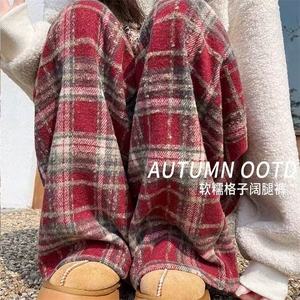 AK2458-P40 加厚春季复古高腰休闲阔腿裤直筒裤女图片
