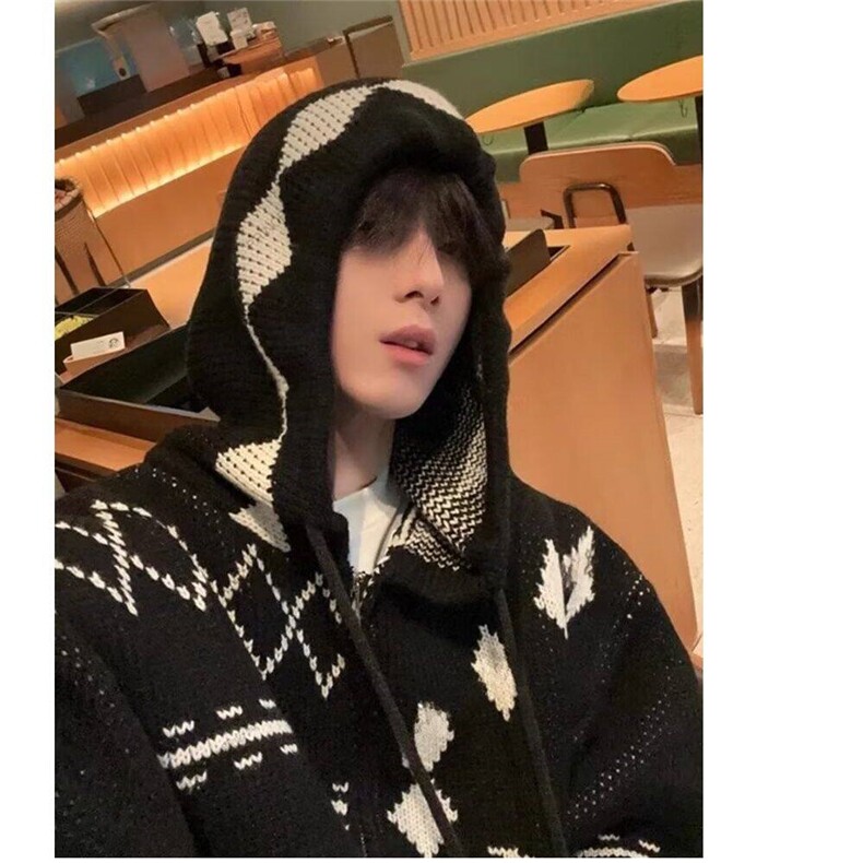 圣诞节连帽开衫毛衣男女秋冬韩系穿搭慵懒情侣针织衫外套,男装针织衫/毛衣,星座506A
