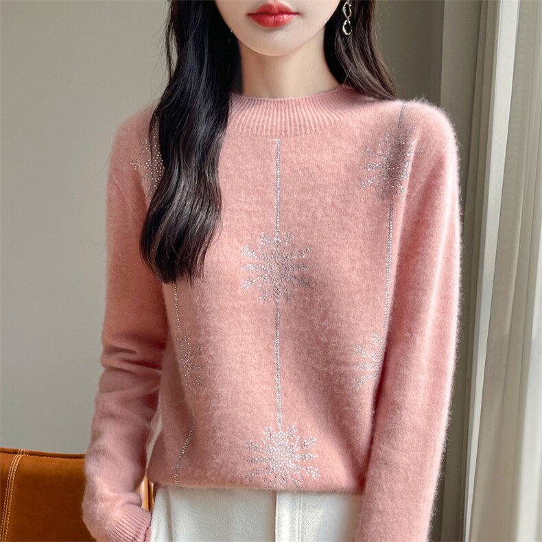 新款秋冬季时尚潮流圆领甜美羊毛衫修身显瘦百搭针织衫,女装羊毛衫,大美人高端店