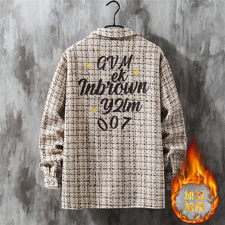 1小香风衬衣大码M-5XL情侣潮长袖衬衫男灰墙CCS8019P45加绒P55，男装衬衫，星座226-2