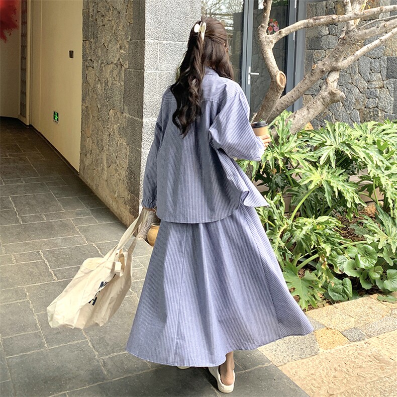 春款条纹衬衫+半身长裙两件套两种穿法设计2C239-H61-P175-K268,女装套装/套裙,2C239
