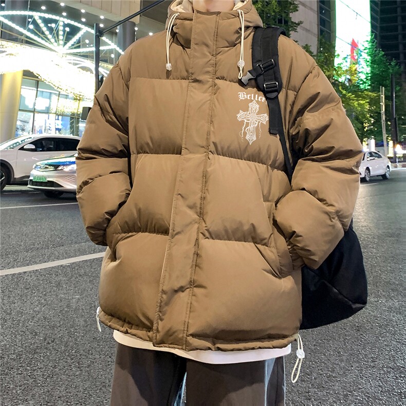 特批港风夜景宽松十字架印花休闲连帽棉服A247-MY162特批85控138,男装棉衣,电商A247