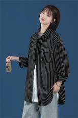 C2037/P35现货春季条纹工装短袖衬衣男女中性风大码衬衫五分袖，男装衬衫，电商A141