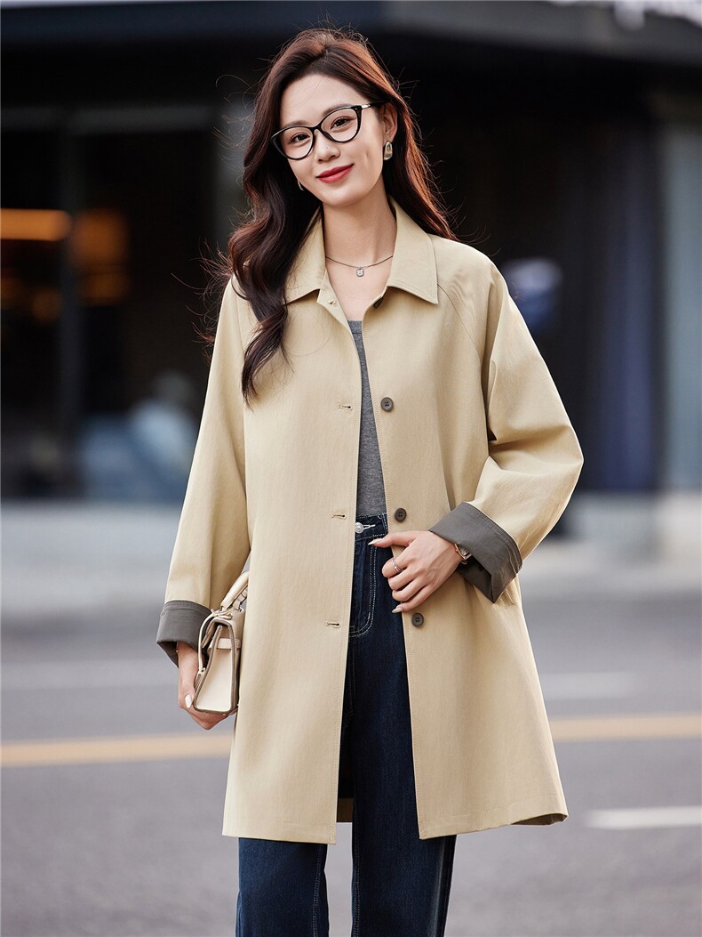 韩版气质风衣女2025春秋新款高级感时尚宽松中长款休闲百搭大衣,女装风衣,靓衣阁