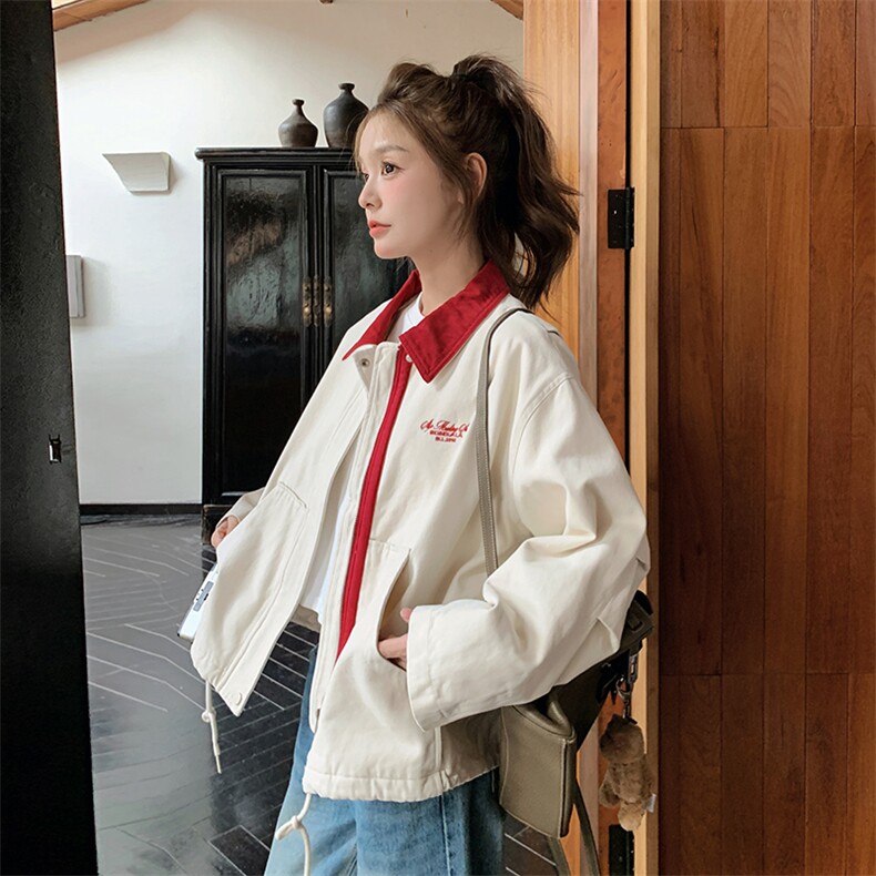 小个子学院风拼接撞色短外套女2025春季新款复古宽松时尚休闲夹克,女装短外套,维壹