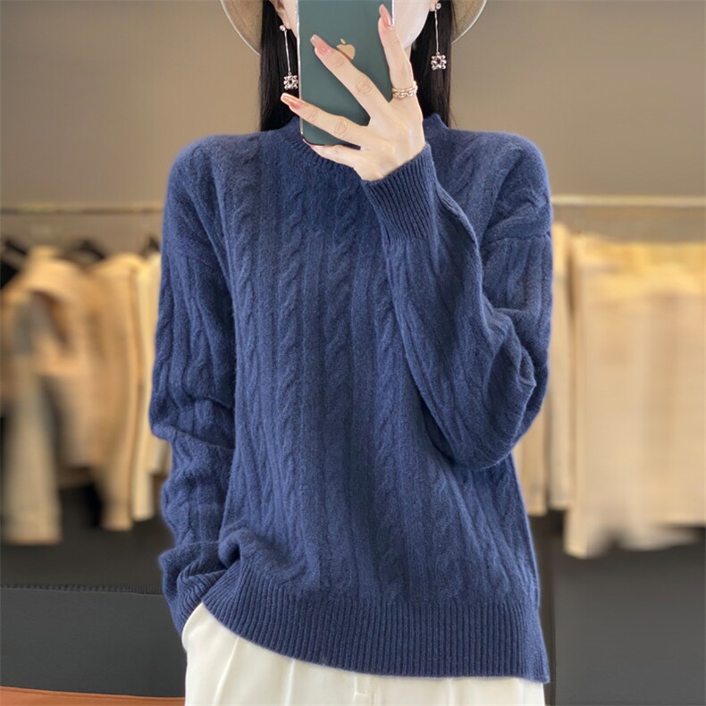 女士圆领羊毛衫秋冬保暖羊毛简约舒适,女装羊毛衫,忠诺羊绒