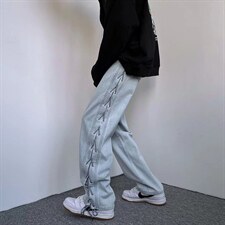 牛仔裤男春季潮牌ins高街宽松直筒裤新款休闲阔腿裤子NK390-p52图片