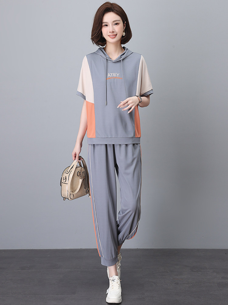 时尚休闲运动服套装女夏装新款中年妈妈遮肚子显瘦洋气减龄两件套,女装套装/套裙,忆绮罗