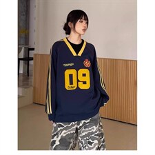 美式重磅嘻哈卫衣2026春季新款V领球衣情侣装宽松外套TXW145，女装短外套，星座516A