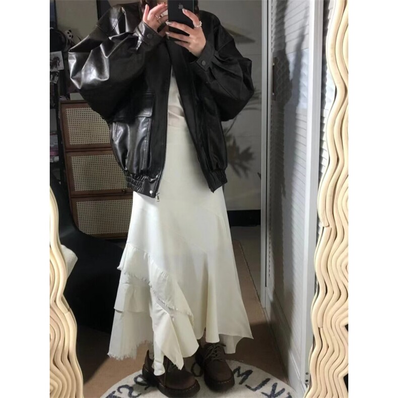复古高级感翻领宽松短款欧美风飞行员夹克皮衣外套Y1014-P68网图,女装风衣,电商B245