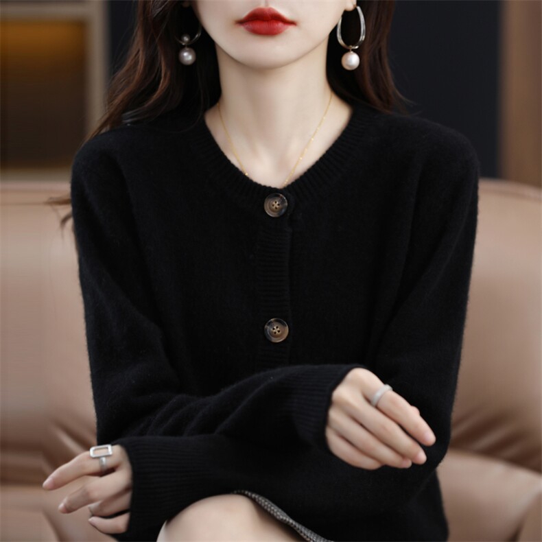 时尚百搭秋冬羊毛衫女针织开衫宽松显瘦毛衣，女装羊毛衫，邓利维