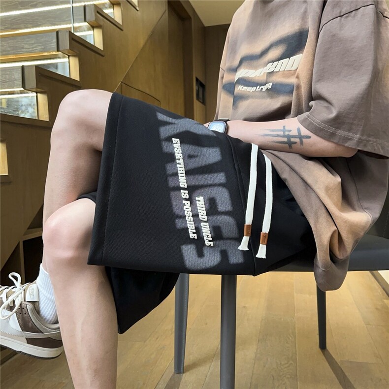 青少年运动短裤男夏季字母发泡大码宽松五分裤美式潮牌休闲大裤衩，男装休闲裤，星座511-1