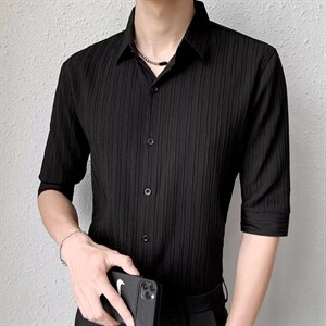 七分袖衬衫男夏季薄款半袖潮流短袖修身中袖冰丝衬衣CS0703-P38图片