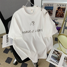 夏款男短袖T恤亮片字母铁链五分袖衬衣T147P43，男装T恤，星座1013-1