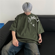 得物抖音直播高品质麂皮绒风印花宽松短袖djp295-特批23控39，男装T恤，星座605(原A050)