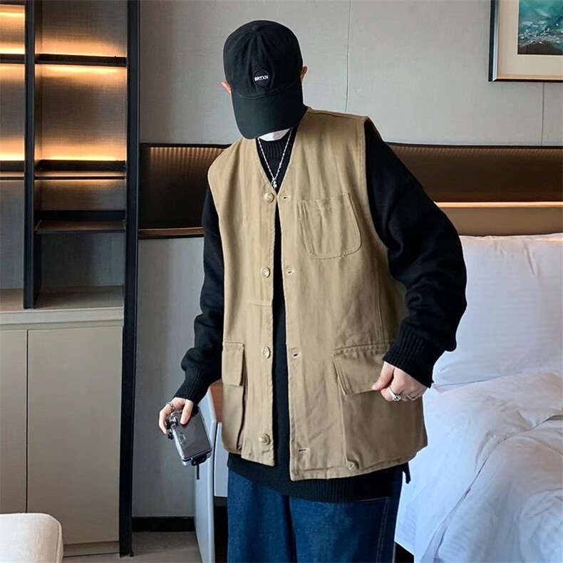 日系工装马甲男士春秋季潮牌多口袋宽松坎肩上衣休闲百搭背心外套,男装背心/马甲,星座1210-1