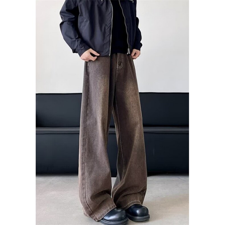 棕色牛仔裤男vintage美式街头小众宽松休闲垂感阔腿长裤KB107,男装牛仔裤,星座1116A（原606A-3）