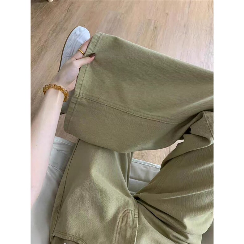 美式卡其色低腰微喇牛仔裤女小个子新款不贴腿宽松显瘦垂感阔腿裤,男装牛仔裤,星座1210-1