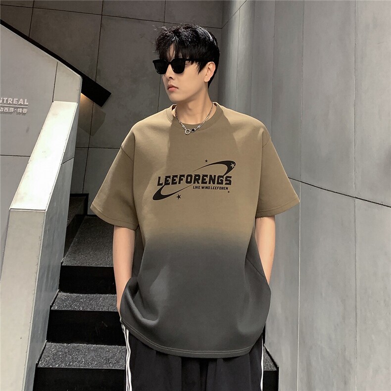 美式高街渐变水洗短袖T恤男潮牌字母印花夏季宽松圆领T608-38，男装T恤，电商C307A