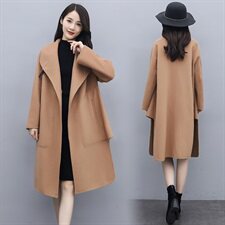 呢子大衣女长款过膝2021秋冬新款修身收腰气质斗篷长毛呢外套，女装毛呢外套，曼娅璐