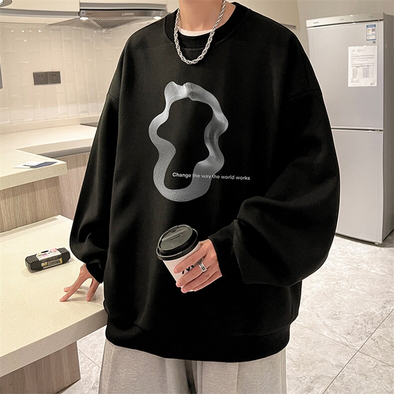 5XL华夫格卫衣男大码胖子圆领长袖t恤HW76390-P30加绒款-P40,男装卫衣,电商A040