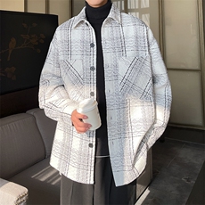 新款小香风短磨毛格子衬衫潮牌薄外套高级轻奢夹克A071-C69-P68，男装夹克，电商A071