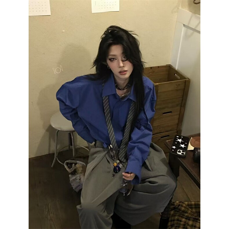 现货~精梳棉高级感抗皱雅痞基础百搭克莱因蓝长袖衬衫~C26101批45，男装衬衫，星座1411A-6