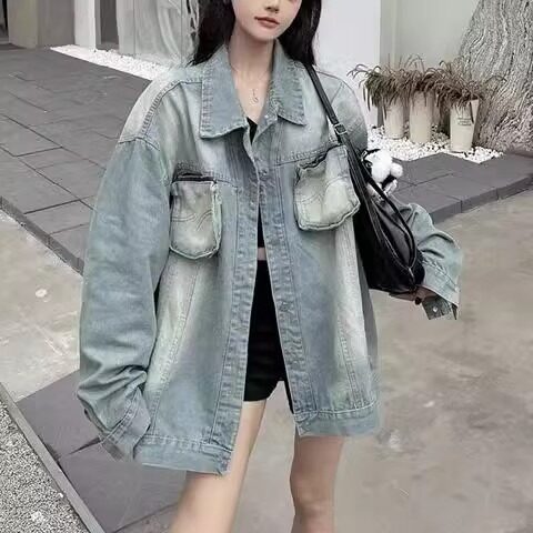 美式高街黄泥做旧水洗口袋可拆卸牛仔夹克男女同款复古潮牌外套男,男装夹克,星座506A