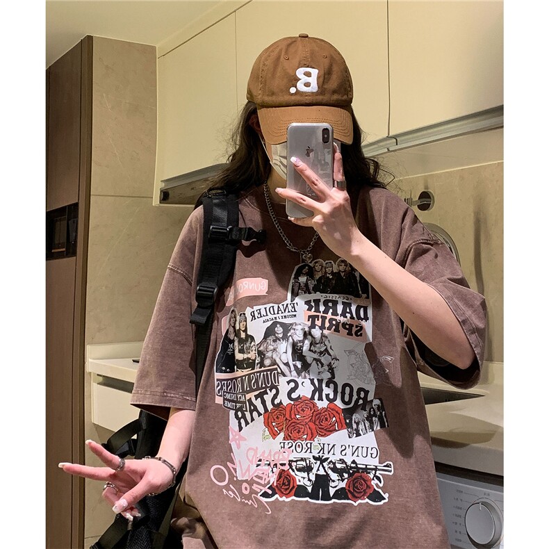 中性2026夏季宽松水洗复古短袖T恤美式男女情侣装夏装半袖S178P38,男装T恤,电商A233-1
