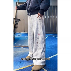 春装高品质扎染刺绣工艺弯刀卫裤男重磅复古垂感休闲运动裤阔腿裤，男装休闲裤，电商A443